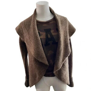 Genoa Women XS to Small Sweater Brown Mohair Blend Shawl‎ Collar Cabin Cozycore